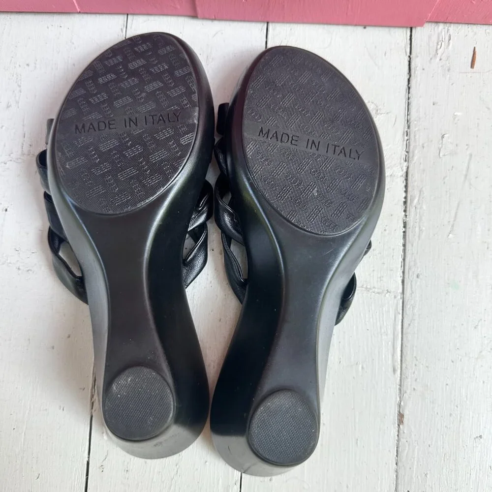 Vintage Y2K Naturalizer Italy Black Leather Knot Wedge Slide Sandals 8.5